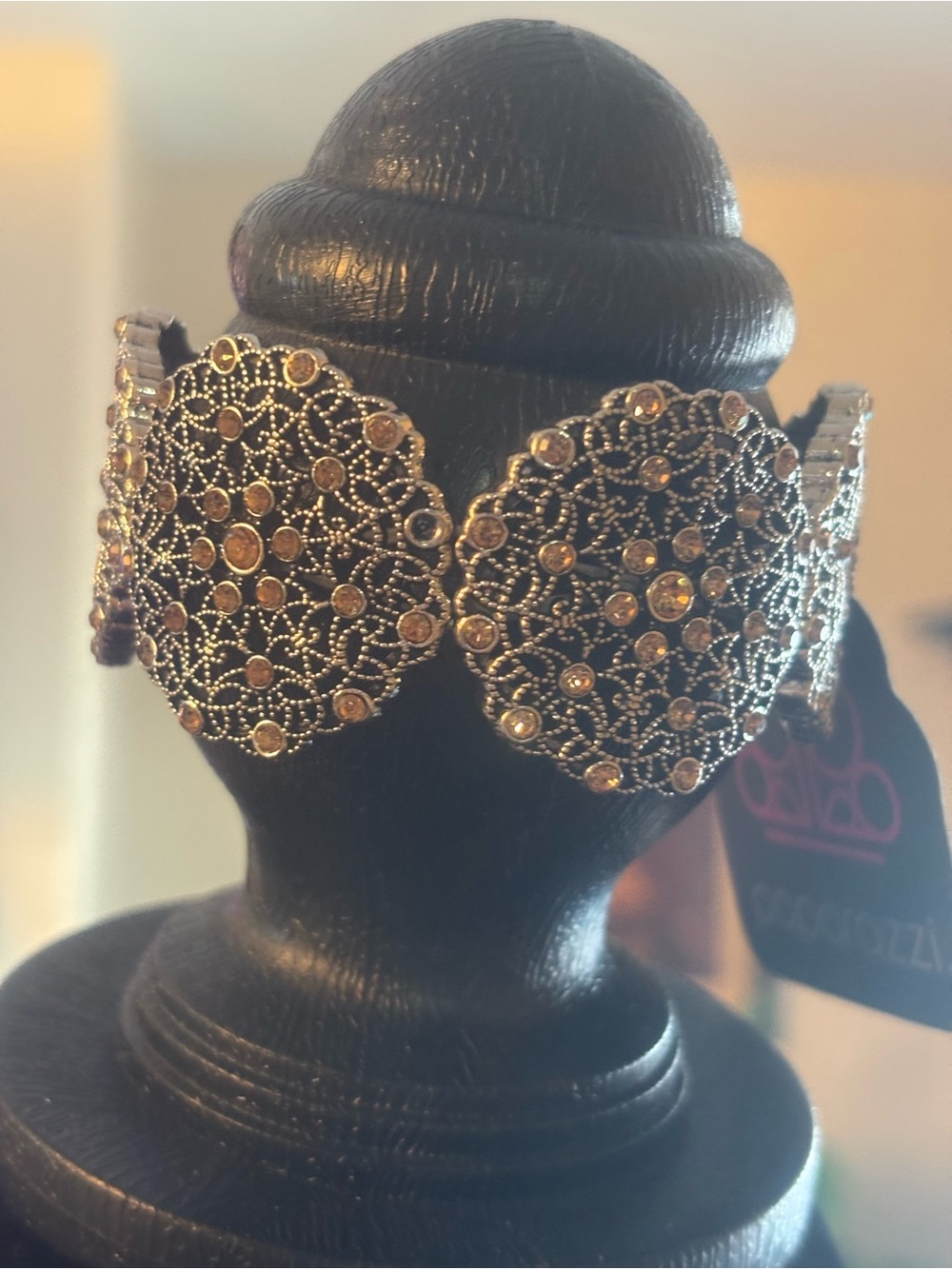 Gold-Tone Filigree Crystal Stretch Bracelet - Gold